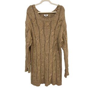 525 America Cable Knit Sweater Dress Women M/L Tan Cozy Staple Neutral Comfort